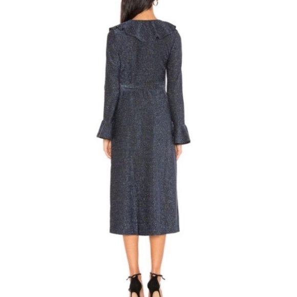 Free People One More Time Lurex Wrap Dress in Navy - Picture 15 of 15